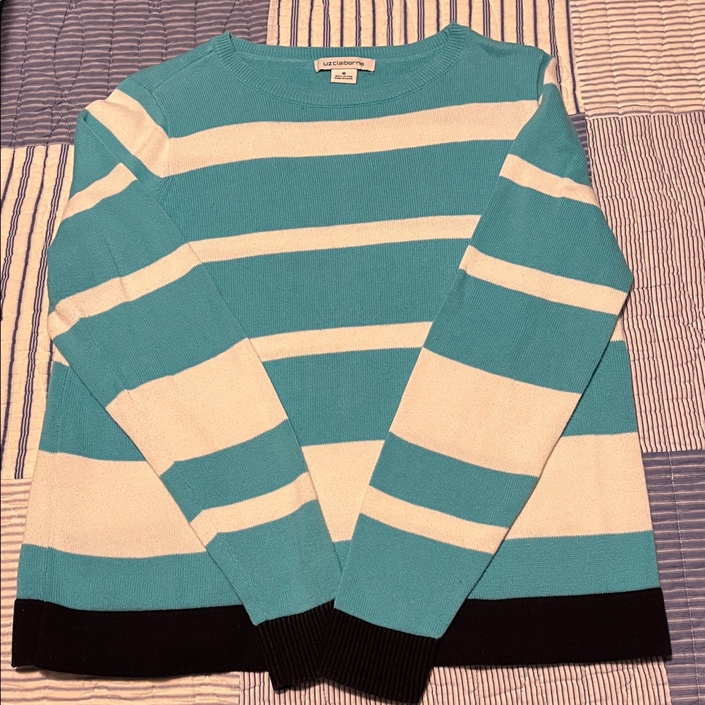 Liz Claiborne Turquoise and White Striped Sweater